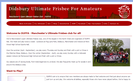 Didsbury Ultimate Frisbee For Amateurs - fully responsive site for our club and the registration pages for our annual Hat Tournament - taking payments of over £10k in 1 hour.